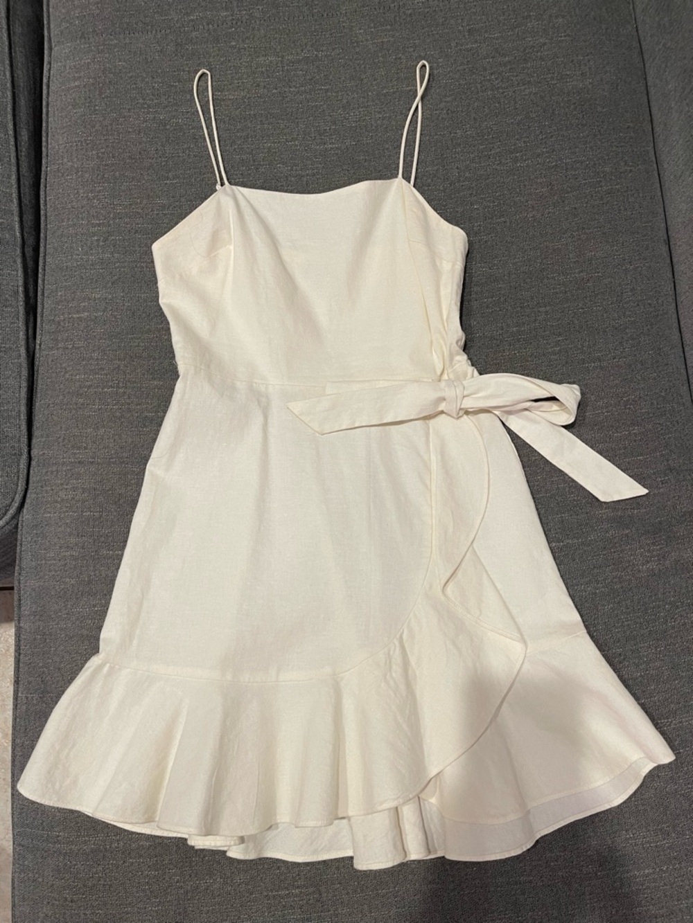 Express Cream Spaghetti Strap Wrap Mini Dress